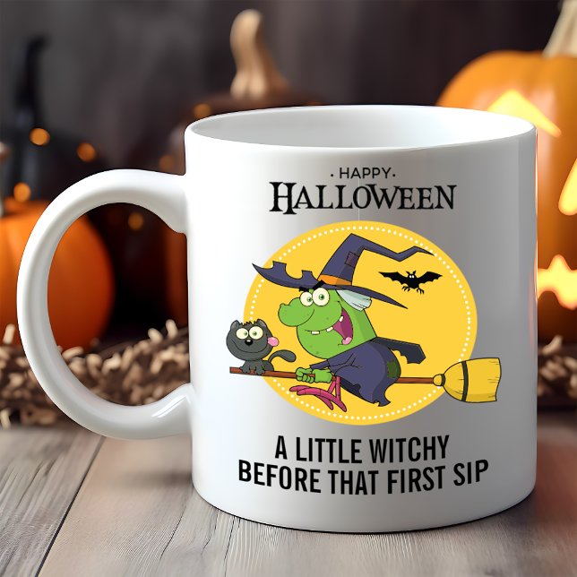 Witch Broomstick Cat Halloween Mugg (Skapare uppladdad)