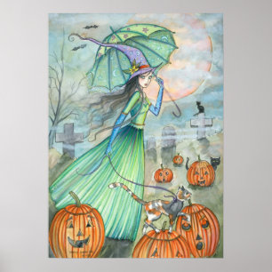 Witch Cat Autumn Halloween Poster av Harrison