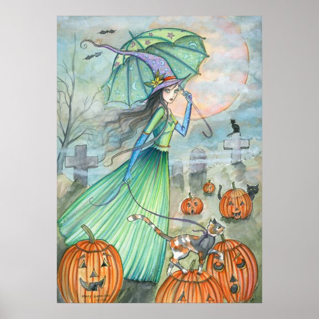 Witch Cat Autumn Halloween Poster av Harrison (Framsidan)