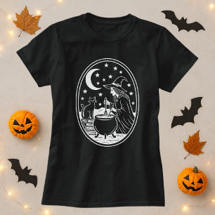 Witch Cat Cauldron Mystic T Shirt