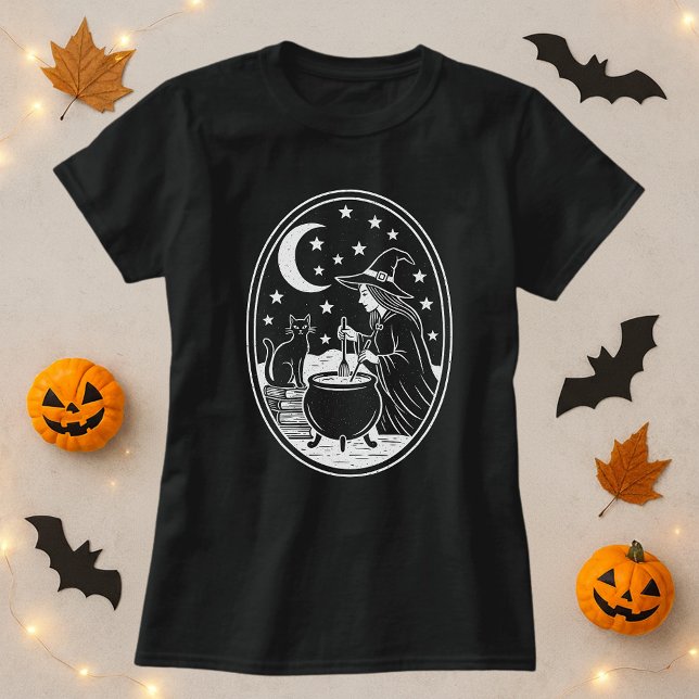 Witch Cat Cauldron Mystic T Shirt (Skapare uppladdad)