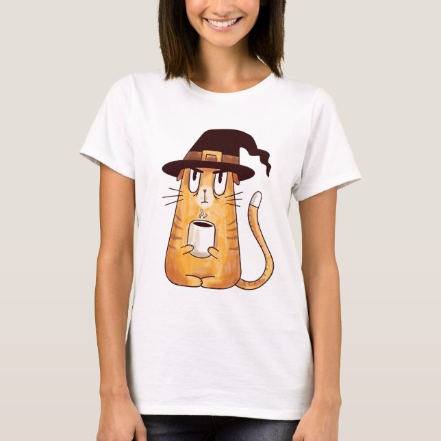 Witch Cat Coffee T-Shirt (Framsida)