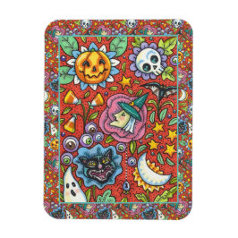 WITCH, CAT, GHOST, COLORFUL HALLOWEEN FOLK GARDEN MAGNET