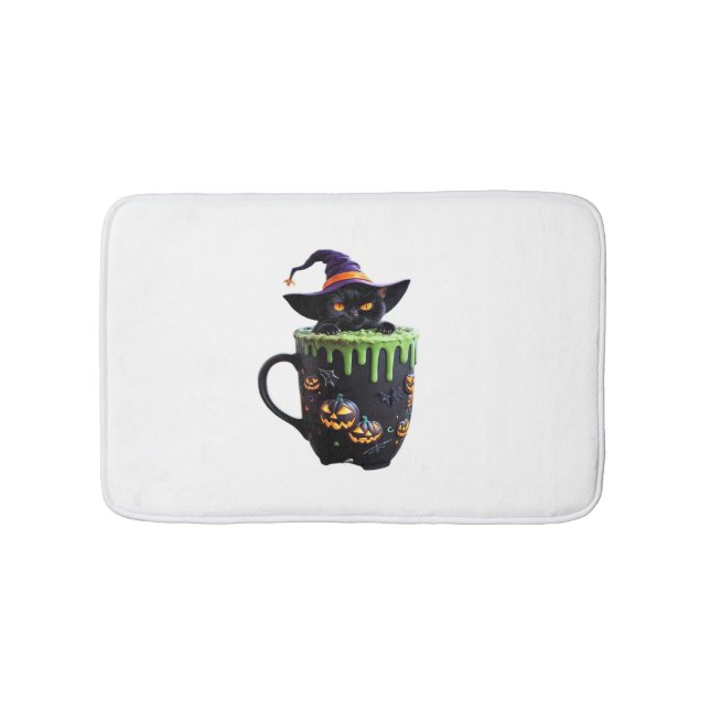 Witch Cat Halloween Coffee Mugg - Cute Black Cat w Badrumsmatta (Framsidan)