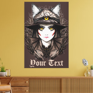 Witch Cat Halloween Creepy Cute Porträtt Canvastryck