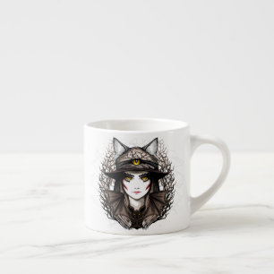 Witch Cat Halloween Creepy Cute Porträtt Espressomugg
