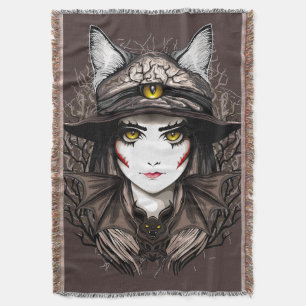 Witch Cat Halloween Creepy Cute Porträtt Filt
