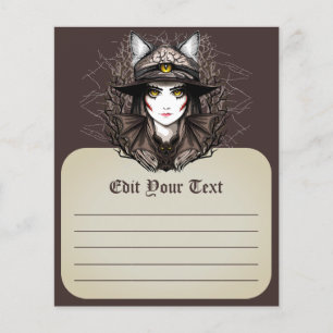 Witch Cat Halloween Creepy Cute Porträtt Flygblad
