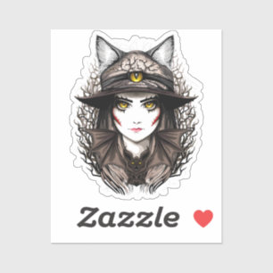 Witch Cat Halloween Creepy Cute Porträtt Klistermärken