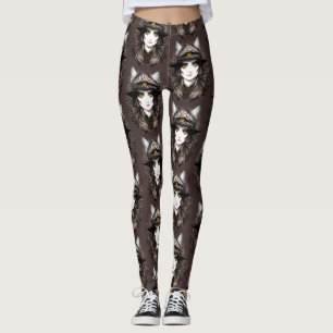 Witch Cat Halloween Creepy Cute Porträtt Leggings