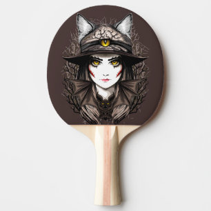 Witch Cat Halloween Creepy Cute Porträtt Pingisracket