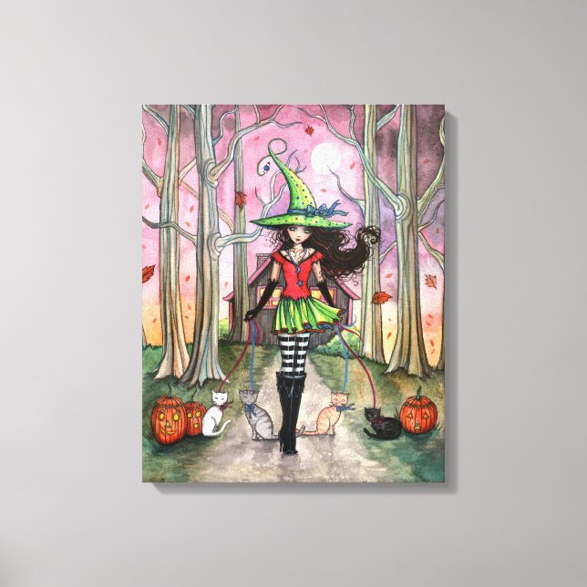 Witch Cat Halloween Gallery Wrapped Canvas Skriv u (Framsida)
