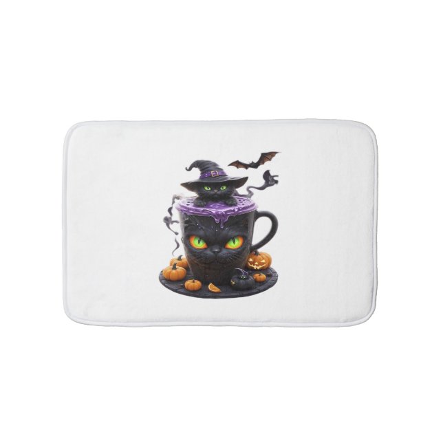 Witch Cat Halloween Latte - Creepy Cute Coffee med Badrumsmatta (Framsidan)