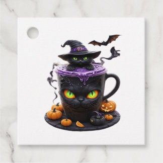 Witch Cat Halloween Latte  Creepy Cute Coffee with Gåvor Etiketter