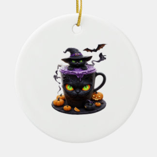Witch Cat Halloween Latte  Creepy Cute Coffee with Julgransprydnad Keramik