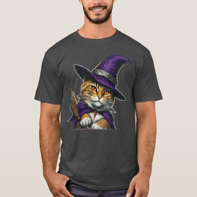Witch Cat Halloween vintage T Shirt (Framsida)