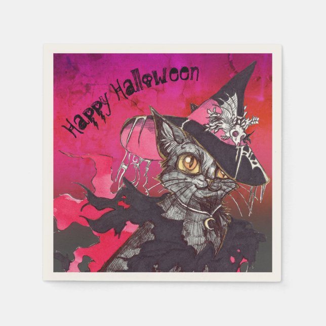 Witch Cat Happy halloween Pappersservett (Framsidan)