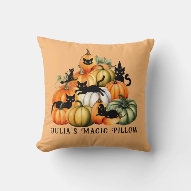 Witch Cat Jack o lantern Halloween Magic Gifts Kudde (Framsida)