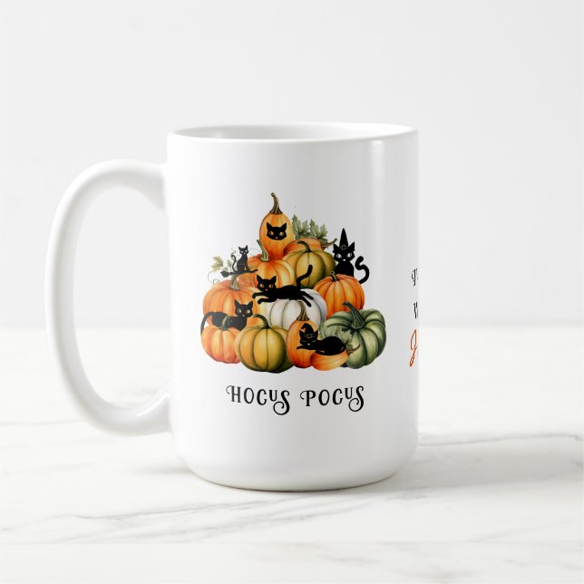 Witch Cat Jack o lantern Pumpkin Patch Halloween Kaffemugg (Vänster)