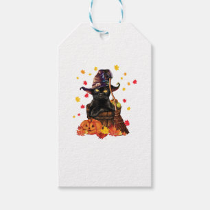 Witch Cat Pumpkin Fall Älskare Funny Cat Gift för Presentetikett