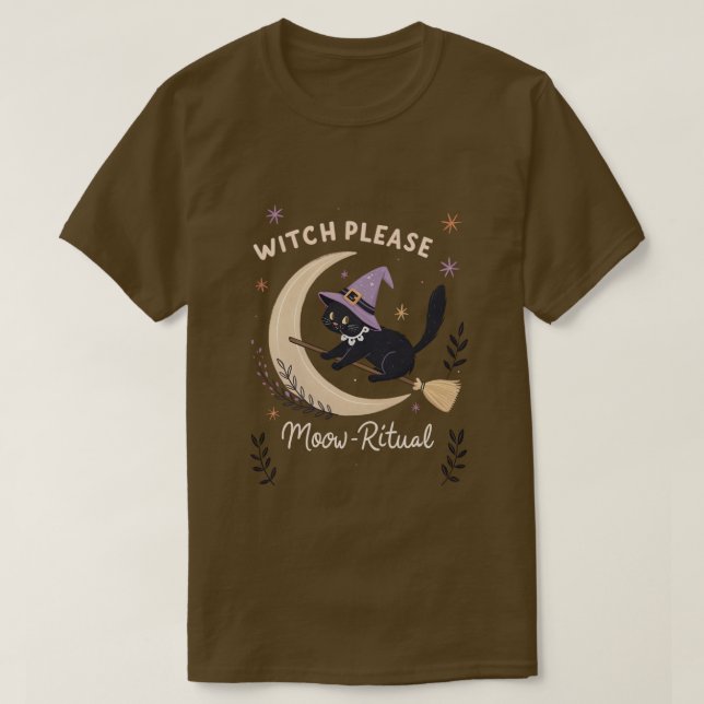 Witch Cat Riding Broomstick i Space Celestial T-S T Shirt (Design framsida)