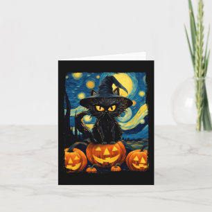 Witch Cat Starry Night Van Gogh Retro Halloween Ca Kort