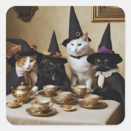 Witch Cat Tea Sticker Fyrkantigt Klistermärke