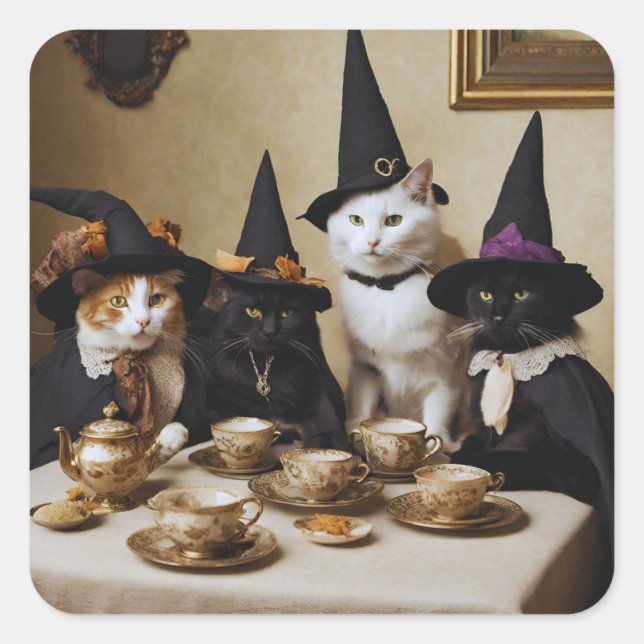 Witch Cat Tea Sticker Fyrkantigt Klistermärke (Framsida)