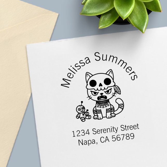 Witch Cat Voodoo Doll Arch Address Självfärgande Stämpel (Skapare uppladdad)
