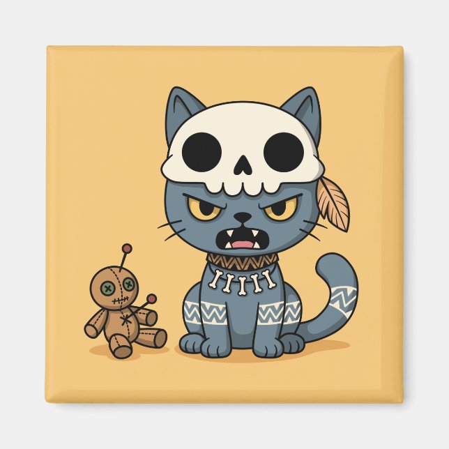 Witch Cat Voodoo Doll Yellow Magnet (Framsidan)