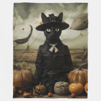 Witch Cat with Pumpkins  Fleecefilt
