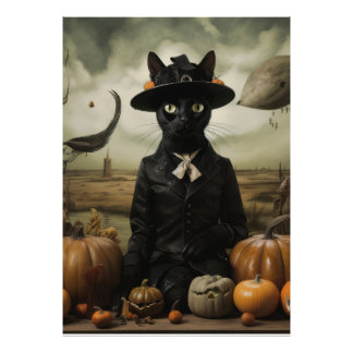 Witch Cat with Pumpkins Fototryck