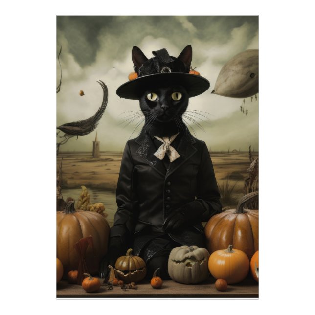 Witch Cat with Pumpkins  Fototryck (Framsidan)
