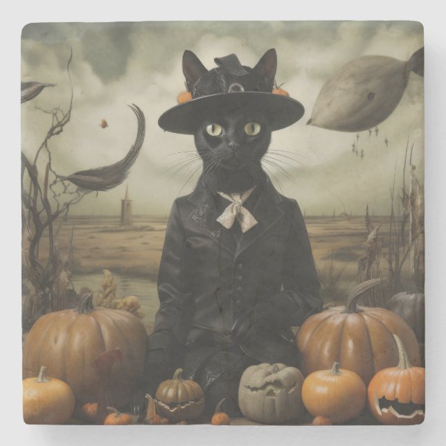 Witch Cat with Pumpkins  Stenunderlägg (Framsidan)
