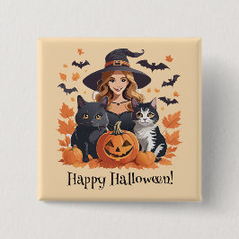 Witch Cats Fladdermus & Pumpkins Halloween Knapp