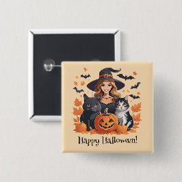 Witch Cats Fladdermus & Pumpkins Halloween Knapp