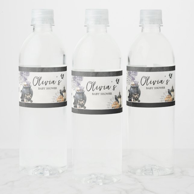 Witch Cauldron Baby håller på att blåsa babyskor Vattenflaskor Etikett (Flaskor)