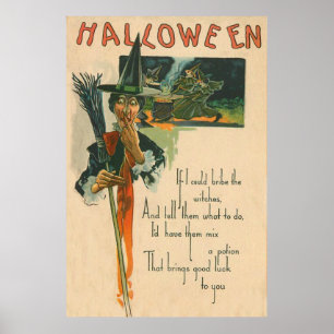 Witch Cauldron Broom Night Witchcraft Poster