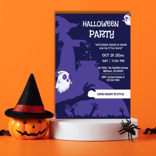 Witch cauldron creepy hands Purple Halloween Party Inbjudningar (Skapare uppladdad)