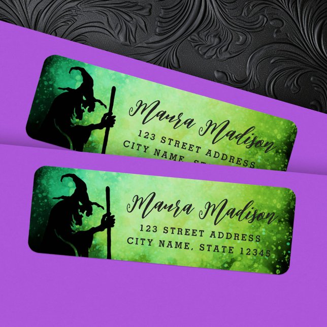 Witch cauldron grönt Halloween returadress Returadress Etikett (Witch cauldron green Halloween return address Label)