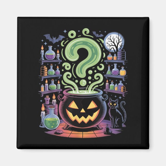 Witch Cauldron Tions Pumpkins Soky Halloween Magnet (Framsidan)