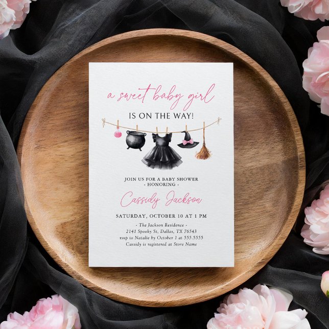 Witch Clothesline Halloween Baby Shower Inbjudningar (Skapare uppladdad)