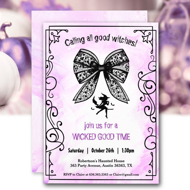 Witch Coquette Bow Halloween Girls Night Party Inbjudningar (Witch Coquette Bow Halloween Girls Night Party Invitation)