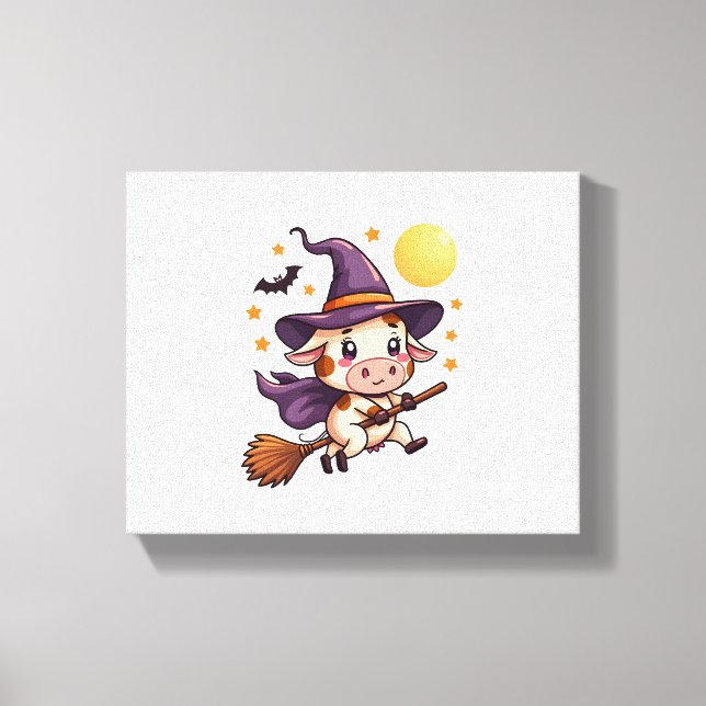 Witch Cow på en Broomstick Canvastryck (Framsida)