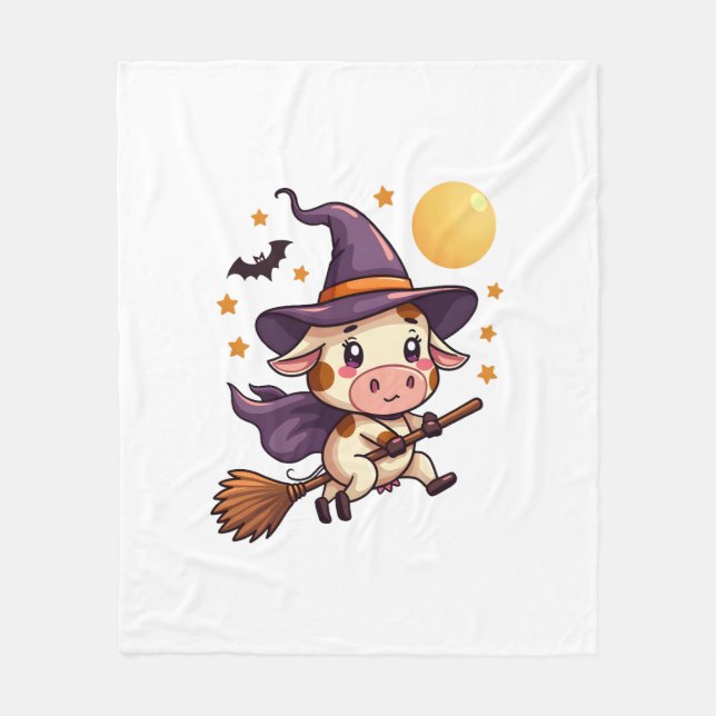 Witch Cow på en Broomstick Fleecefilt (Framsidan)