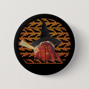 Witch Crab Funny Halloween Hermit Crab Älskare Knapp