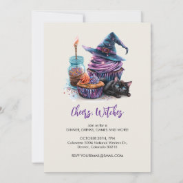 Witch Cuptårta och svart katt, Halloween Inbjudningar
