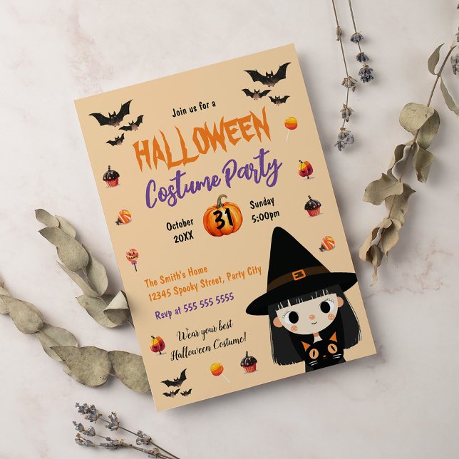 Witch Cute Costume Halloween fest Inbjudningar (Skapare uppladdad)
