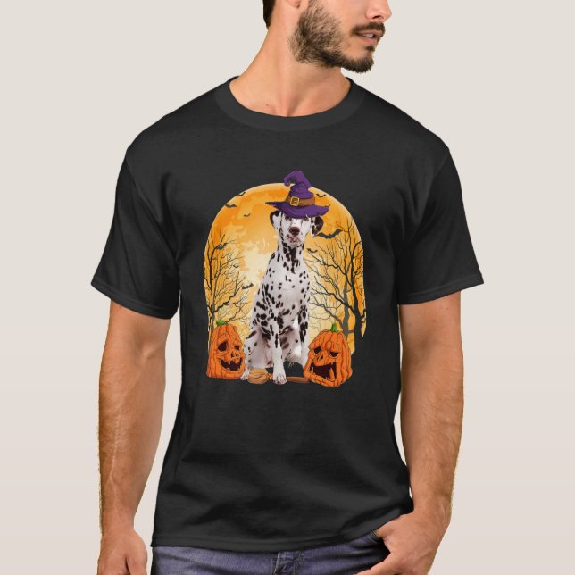 Witch Dalmatian Hund Halloween Costume Day Kids T Shirt (Framsida)