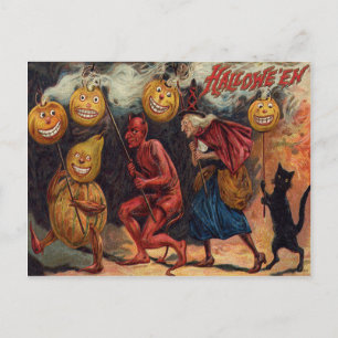 Witch Djävulen Black Cat Jack O'Lantern Vykort